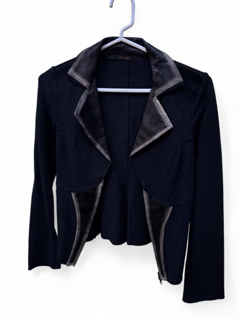 Women's Black Open Blazer with Contrasting Dark Trim